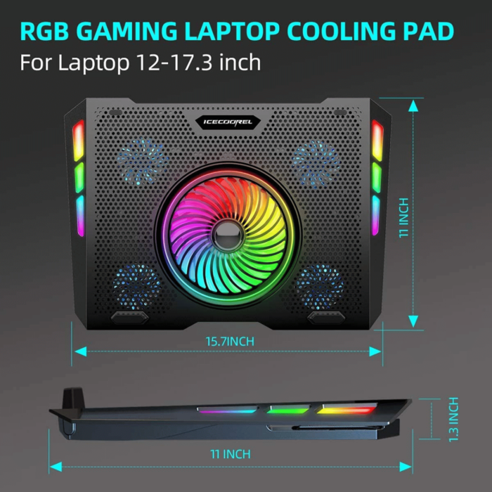 ICE COOREL A13 RGB Notebook Cooler with 5 Fans - Keep Your Laptop Cool and Stylish